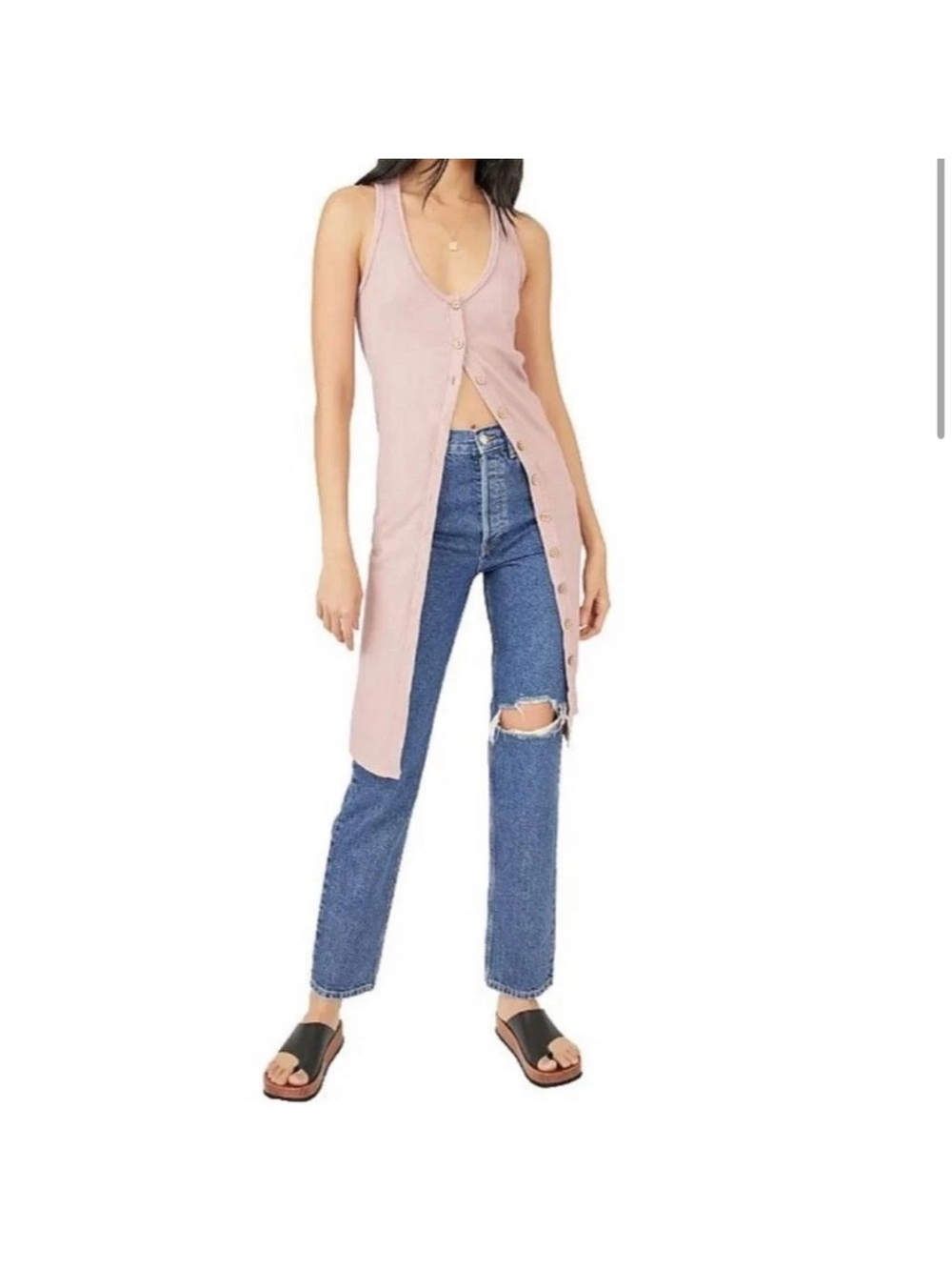 We The Free People Gia‎ Long Ribbed Vest Dress Pink XS Festival Layering Y2K